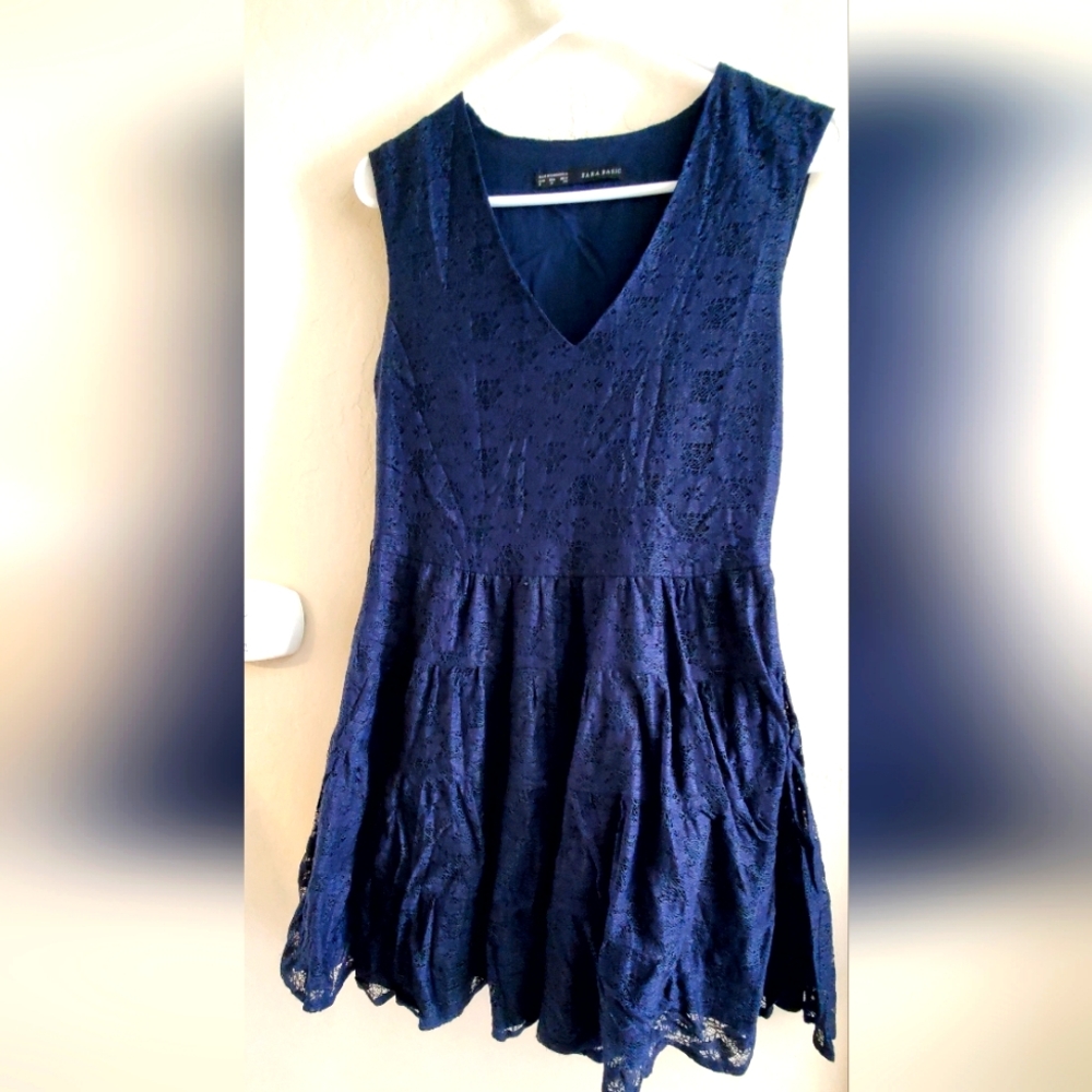 Zara  V-Neck Birdie Eyelet Embroidered Sleeveless Dress